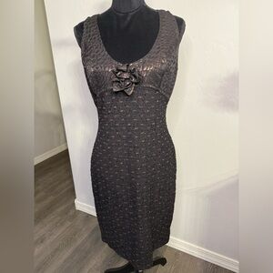 St. John Black Textured Midi Dress with Floral Accent. Size 6